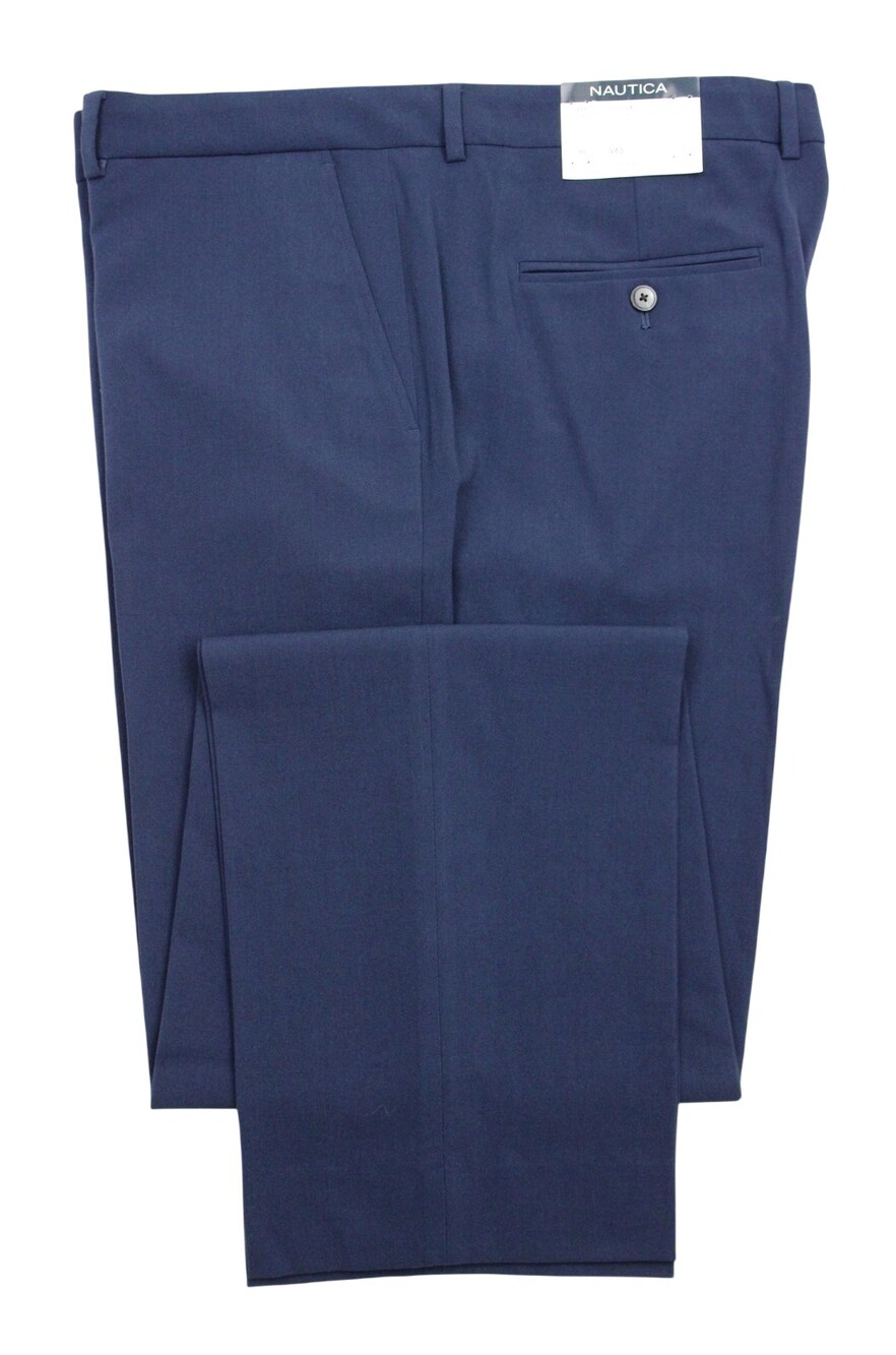 Nautica Dress Pants Mens 43x33 Blue Solid Stretch Flat Front GAFF NA000274